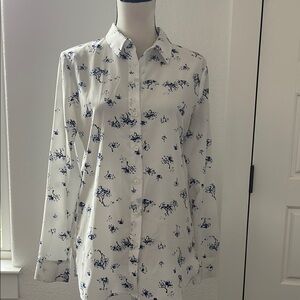 Ann Taylor Ivory and Navy Floral Button-Down Shirt